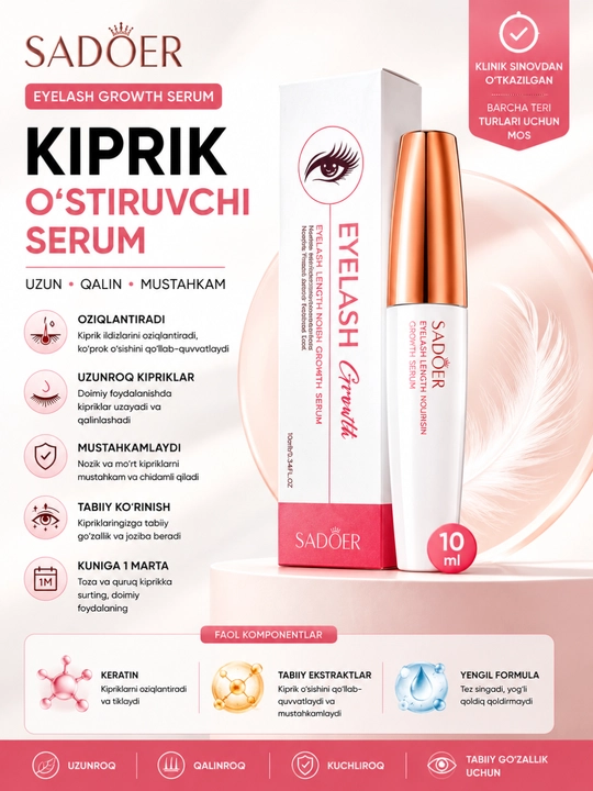 Название: SADOER Сыворотка для Роста Ресниц, Eyelash Growth с Кератином и Биотином, 10 мл
