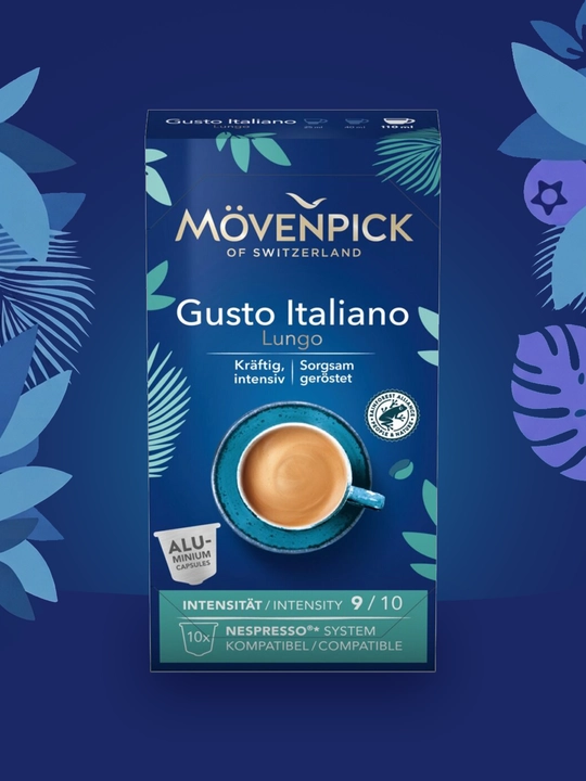 Kapsulalaridagi qahva Movenpick Gusto Italiano, Nespresso Original, 10ta kapsula,Germaniya - 