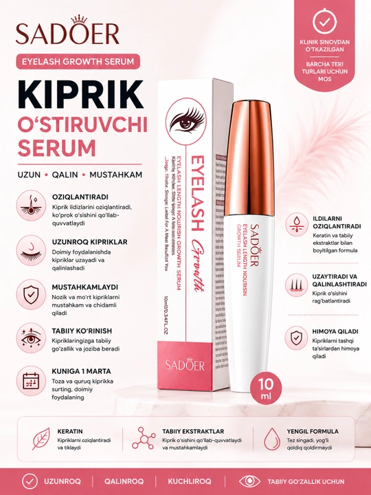 Название: SADOER Сыворотка для Роста Ресниц, Eyelash Growth с Кератином и Биотином, 10 мл - 
