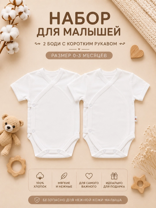 Набор боди для малышей, 2 шт, 100% хлопок