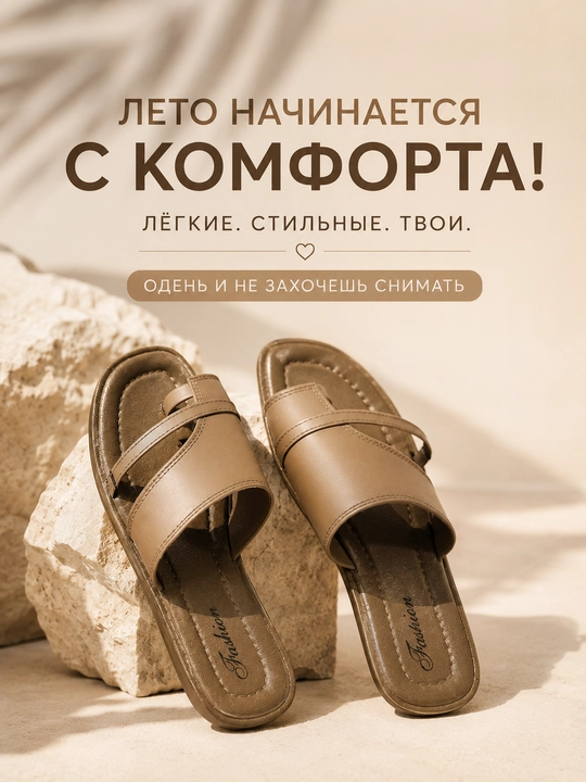Женские летние шлёпанцы с широким ремешком - 