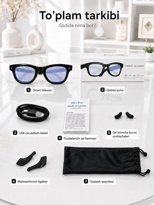 Smart Glasses aqlli ko‘zoynak, AI yordamchi va ovozli boshqaruv bilan