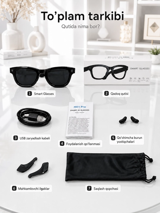 Smart Glasses aqlli ko‘zoynak, AI yordamchi va ovozli boshqaruv bilan