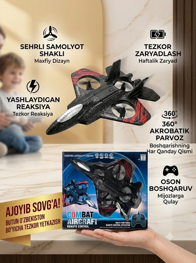 Sky Fighter dron — LED chiroqli, 2.4G boshqaruvli barqaror uchuvchi samolyot - 