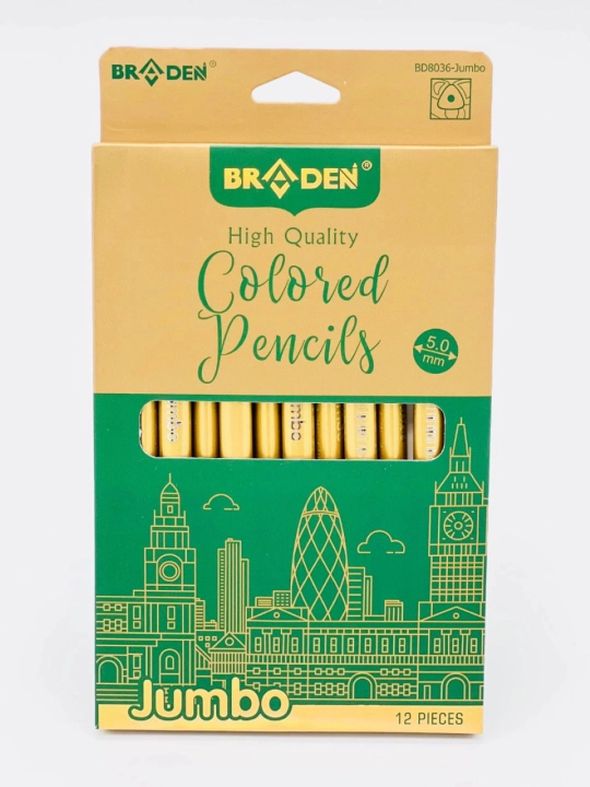 Braden rangli chizma qalamlari "Colored Pencils", 12 ta rang, 5.0 mm - 