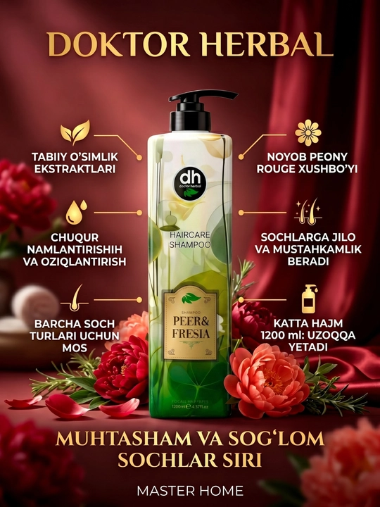 Шампунь для волос DOCTOR HERBAL увлажняющий  от перхоти для роста и блеска волос 1200мл - 
