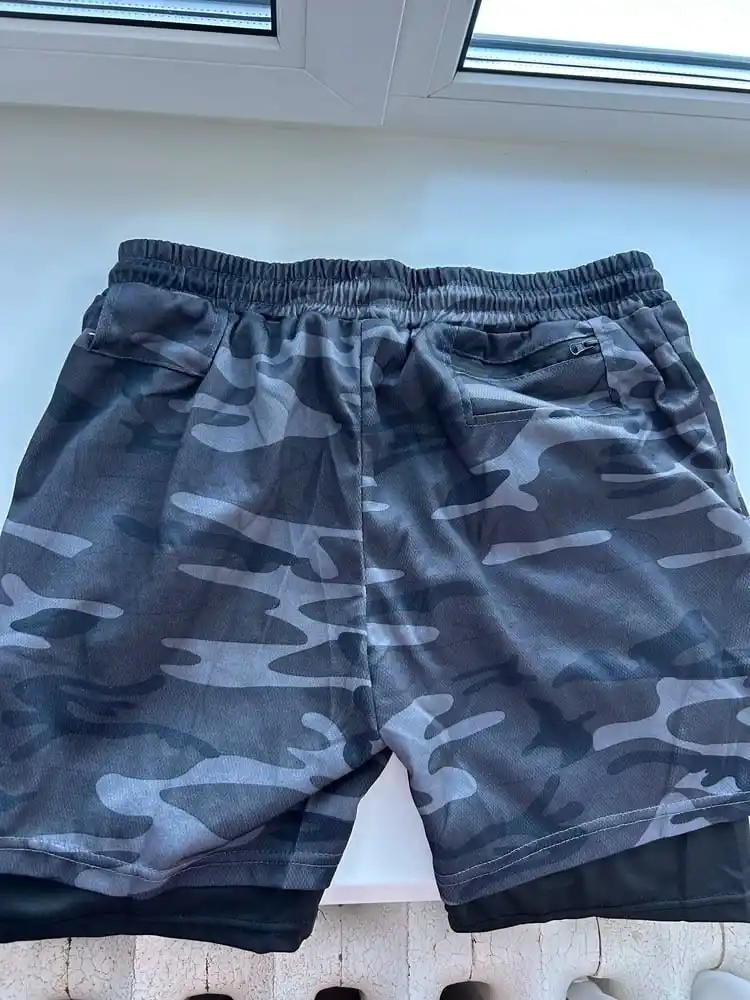 Erkaklar sport shortigi 2 tasi 1 da: tayts va telefon uchun cho'ntakli, sport va fitnes