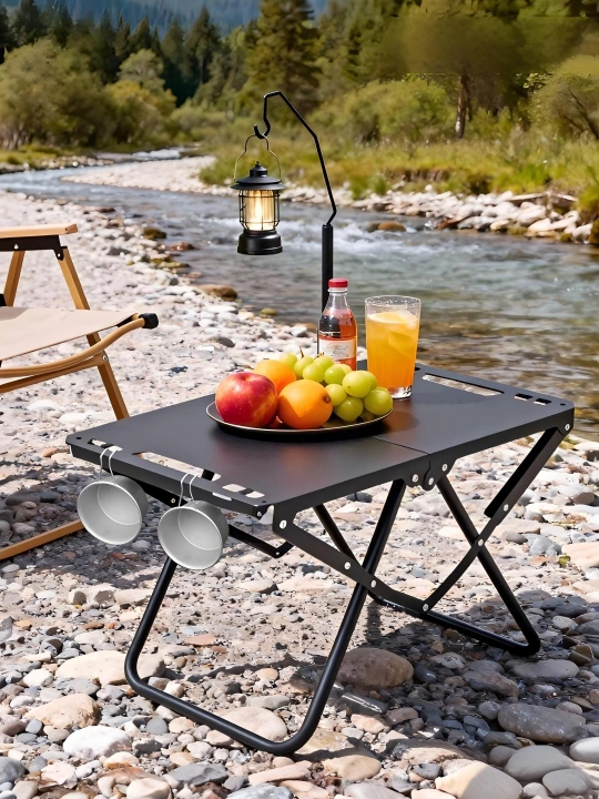 GOFUN metall buklanadigan kamp/piknik stoli, portativ, lampa stoyka + sumka, qora/yashil - 
