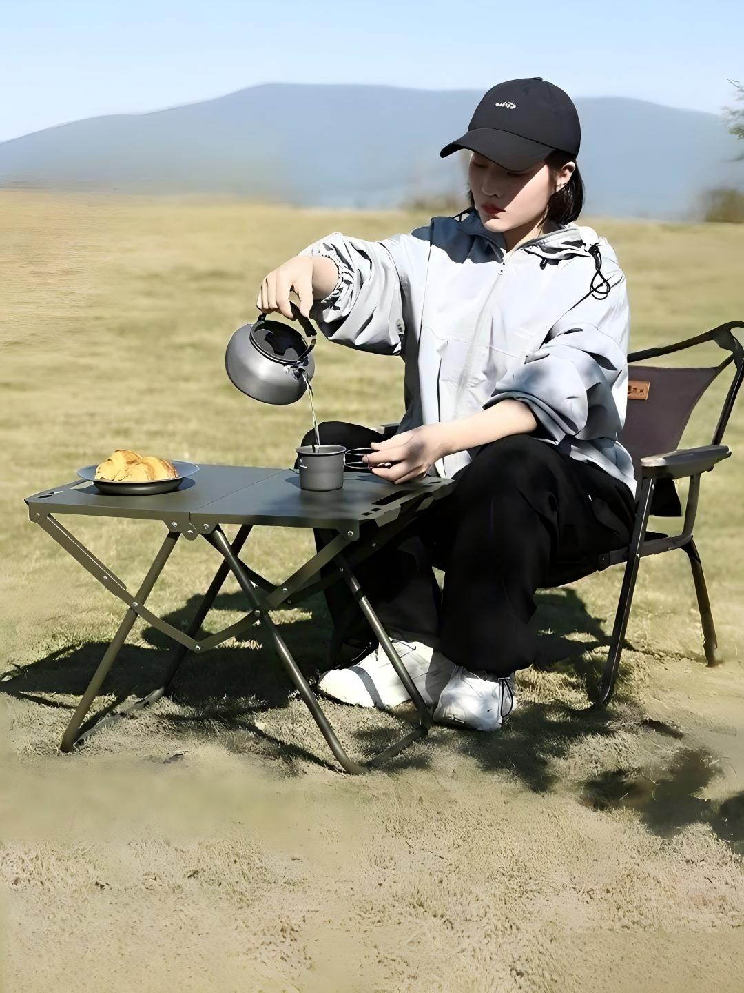 GOFUN metall buklanadigan kamp/piknik stoli, portativ, lampa stoyka + sumka, qora/yashil