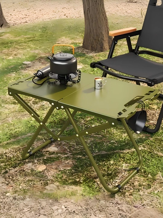 GOFUN metall buklanadigan kamp/piknik stoli, portativ, lampa stoyka + sumka, qora/yashil