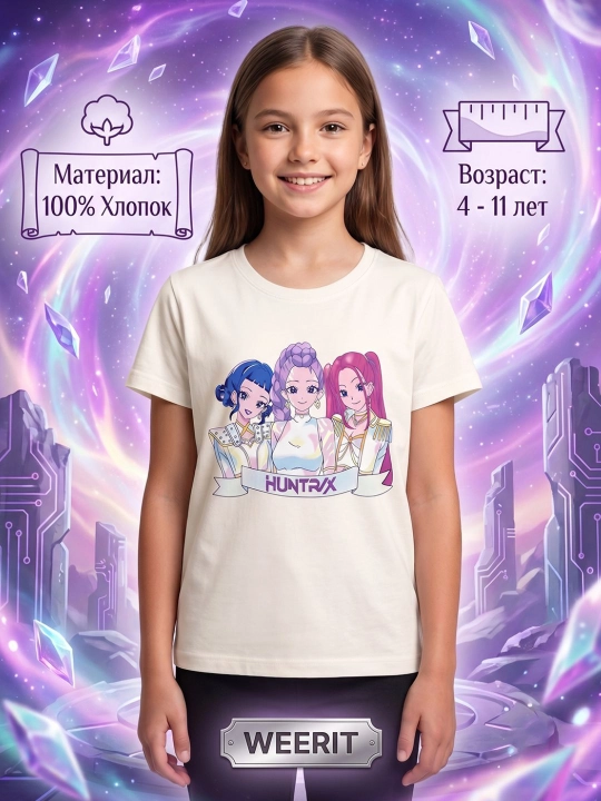 Детская футболка WEERIT HUNTRIX, для девочек, 100% хлопок, 4 - 11 лет - 