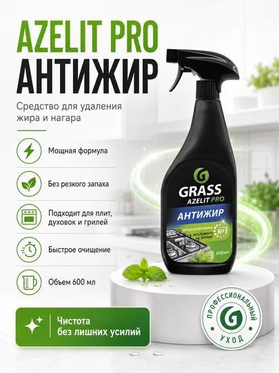 Grass Azelit Pro Антижир для духовок, плит и грилей, мощное чистящее средство, 600 мл — UYZAAR-GRASSAZELIT003