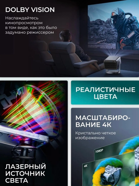 Smart proektor 4K va 8K, Wi-Fi 6, Bluetooth 5.3, avtofokusli uy kinoteatri proektori