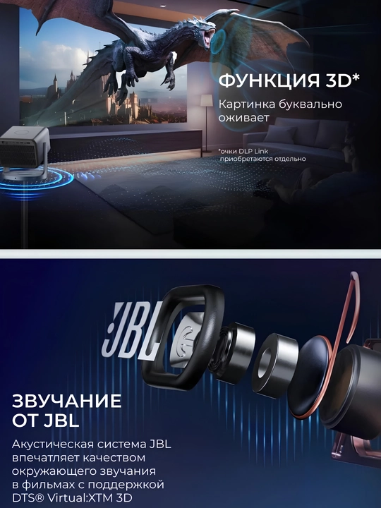 Smart proektor 4K va 8K, Wi-Fi 6, Bluetooth 5.3, avtofokusli uy kinoteatri proektori