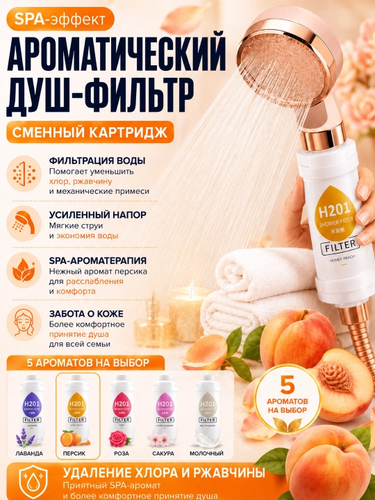 Сменный фильтр для душа и ванны, ароматизированный картридж, очистка воды от хлора и запаха - 