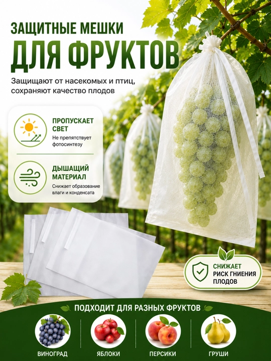 Защитный мешок для винограда, дышащий материал, защита от насекомых и птиц