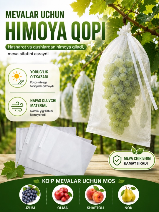 Uzum uchun himoya qopi, nafas oluvchi, hasharot va qushlardan himoya - 