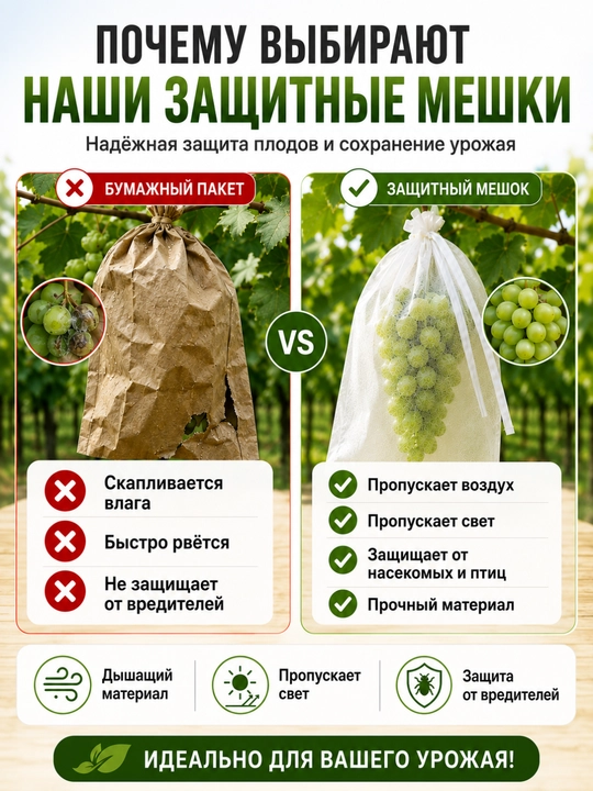 Защитный мешок для винограда, дышащий материал, защита от насекомых и птиц