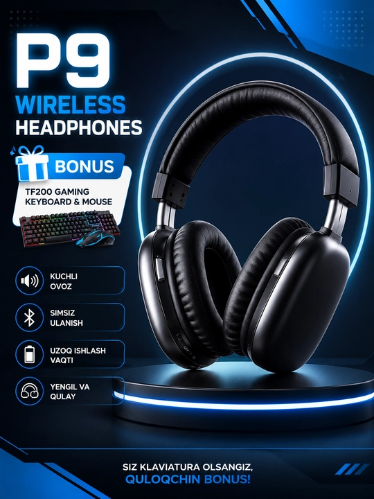 TF200 RGB Gaming Klaviatura va Sichqoncha To‘plami + P9 Simsiz Quloqchin