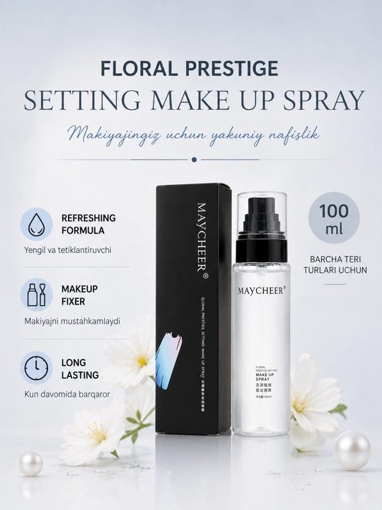 Mukammal pardoz uchun "Maycheer" fiksatsiyalovchi spreyi, 100 ml