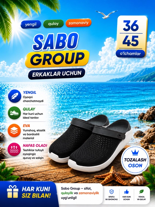 Sabo-yozgi plyaj ,uy , ish va erkaklar uchun poyabzal