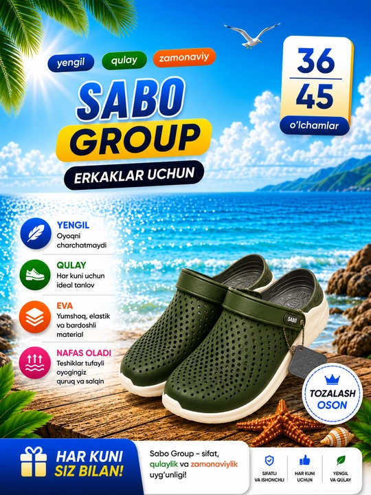 Sabo-yozgi plyaj ,uy , ish va erkaklar uchun poyabzal