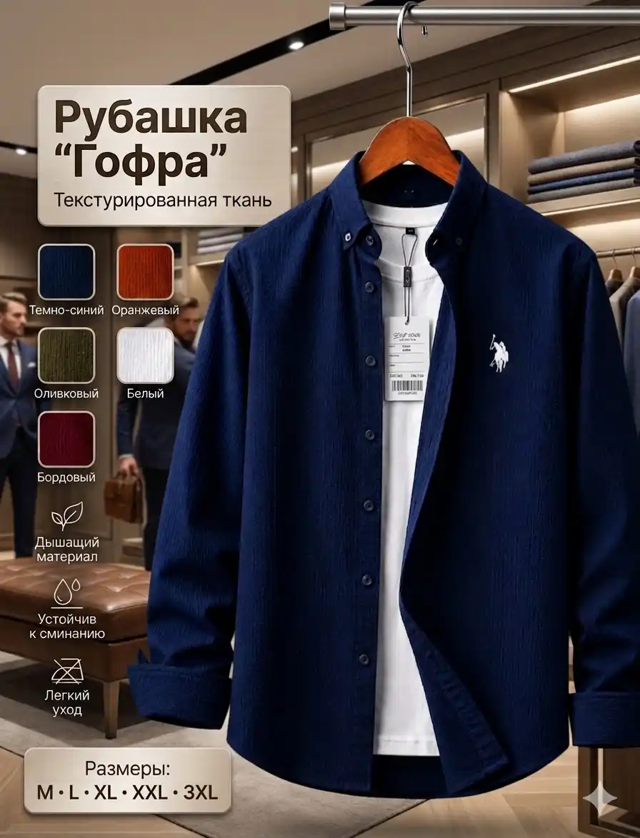 Yozgi gofrali erkaklar polo ko‘ylagi