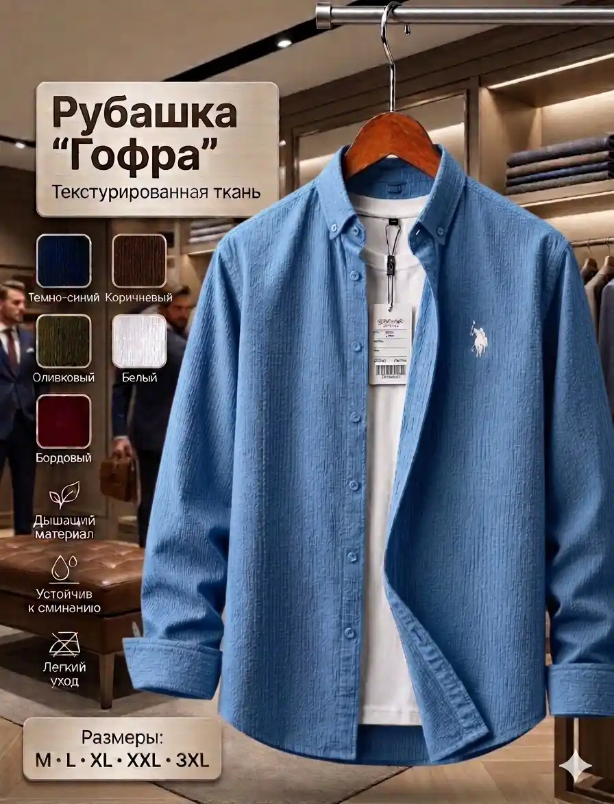 Yozgi gofrali erkaklar polo ko‘ylagi