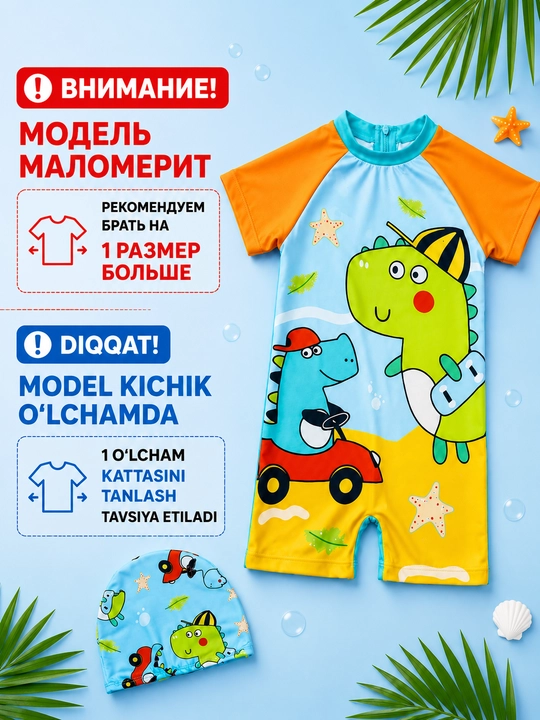 Детский купальник для мальчиков слитный с шапочкой, для бассейна и моря, маломерят!