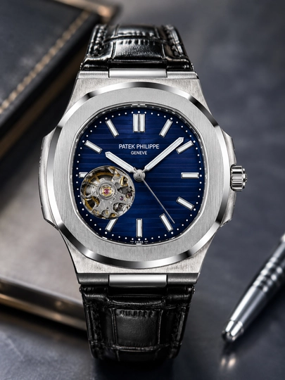 Мужские наручные часы Patek PHP, механические часы в подарочной коробке — WATCHOZ-PHPATEK150-СИНИЙ