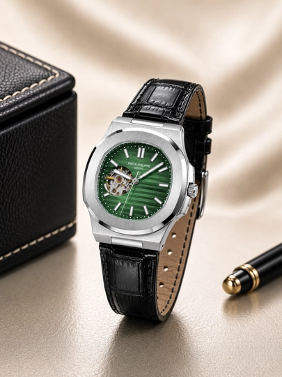 Мужские наручные часы Patek PHP, механические часы в подарочной коробке — WATCHOZ-PHPATEK150-ЗЕЛЕН