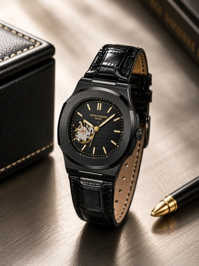 Мужские наручные часы Patek PHP, механические часы в подарочной коробке — WATCHOZ-PHPATEK150-ЧЕРН