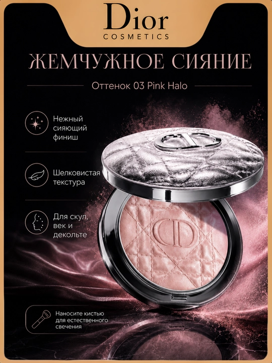 Yuzni yorituvchi haylayter, tabiiy effekt, yorqin-Dior Forever Glow Luminizer 03 Pink Halo - 