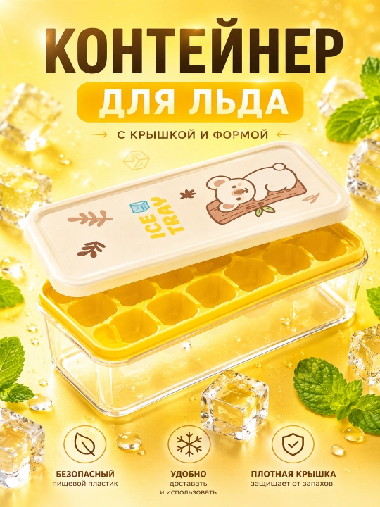 Контейнер для льда с крышкой ICE TRAY, форма для льда на 10 ячеек, пищевой пластик - 