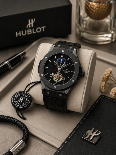 Мужские наручные часы Hublot, японский механизм, механика, сапфировое стекло, классический