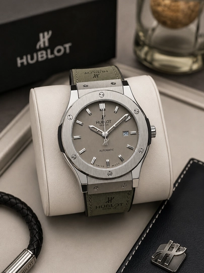 Мужские наручные часы Hublot, японский механизм, механика, сапфировое стекло, классический — UNIKALW-0000002-ЗЕЛХАКИ-Premium