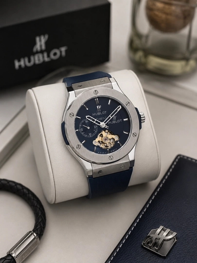Мужские наручные часы Hublot, японский механизм, механика, сапфировое стекло, классический — UNIKALW-0000002-СИНИЙ-Premium