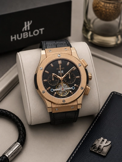 Мужские наручные часы Hublot, японский механизм, механика, сапфировое стекло, классический — UNIKALW-0000002-ЗОЛОТ-Premium
