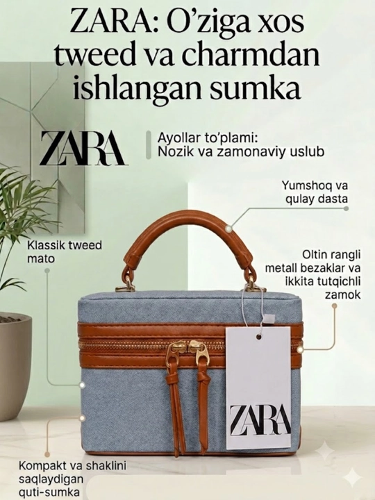 Женская сумка, в стиле Zara, кросс-боди, через плечо