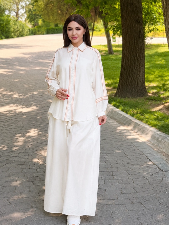 Женский костюм из итальянской органзы , рубашка + брюки-палаццо - 