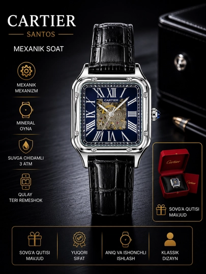 Мужские механические наручные часы Cartier, различные модели, в коробке и с документами — WATCHOZ-CARTIER2XIL-СИНИЙ