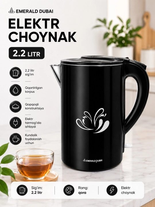 2,2 litrli elektr choynak oq, qora suv qaynatish choynagi - 