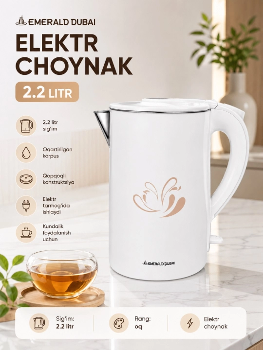 2,2 litrli elektr choynak oq, qora suv qaynatish choynagi - 