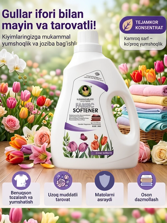 Tozalash yordamchisi Fabr Softener, konsentrlangan konditsioner, kir yuvish vositasi, 2 kg - 