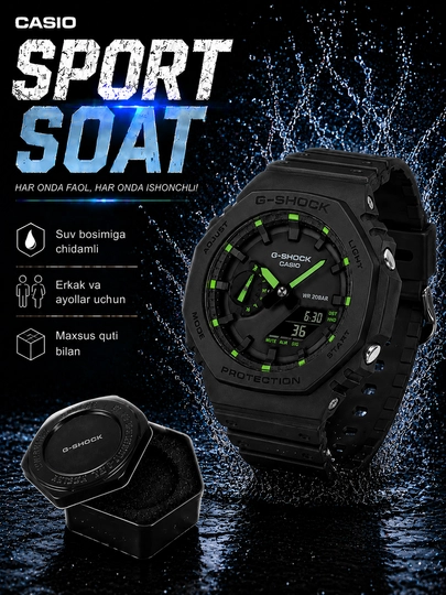 Мужские часы, G-SHOCK, водонепроницаемые, спортивные, электронные часы — ASIAWAT-CASIOSPORT-ЗЕЛЕН