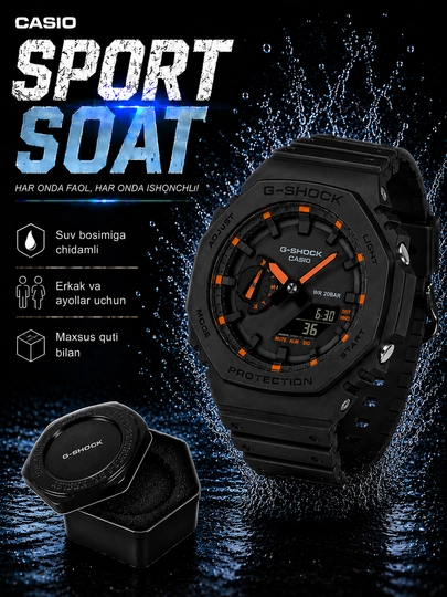 Мужские часы, G-SHOCK, водонепроницаемые, спортивные, электронные часы — ASIAWAT-CASIOSPORT-АЛЫЙ
