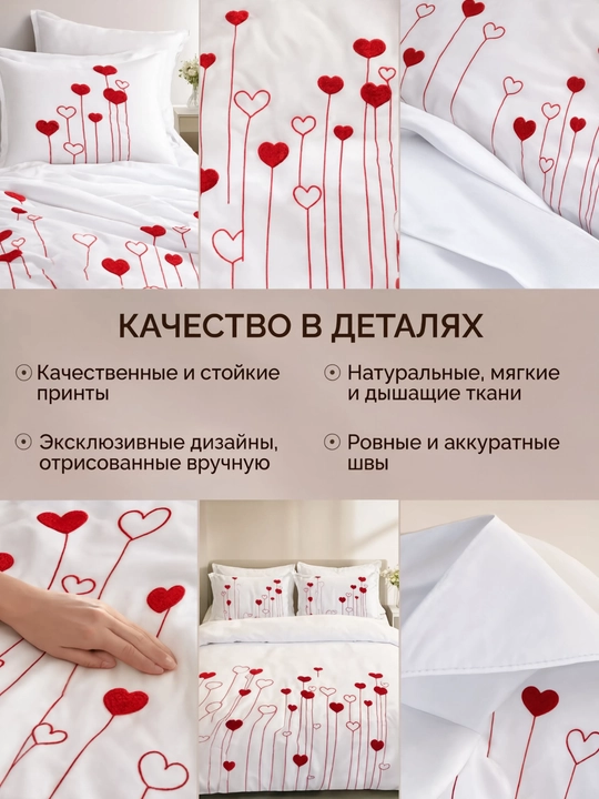 Мягкий и теплый комплект постельного белья с узором сердечек