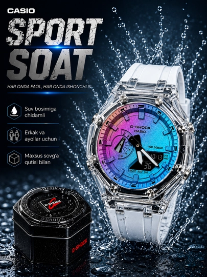 Мужские часы, G-SHOCK, водонепроницаемые, спортивные, электронные часы — ASIAWAT-CASIOSPORT-АМЕТИС