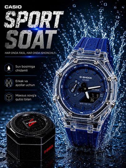 Мужские часы, G-SHOCK, водонепроницаемые, спортивные, электронные часы — ASIAWAT-CASIOSPORT-СИНИЙ