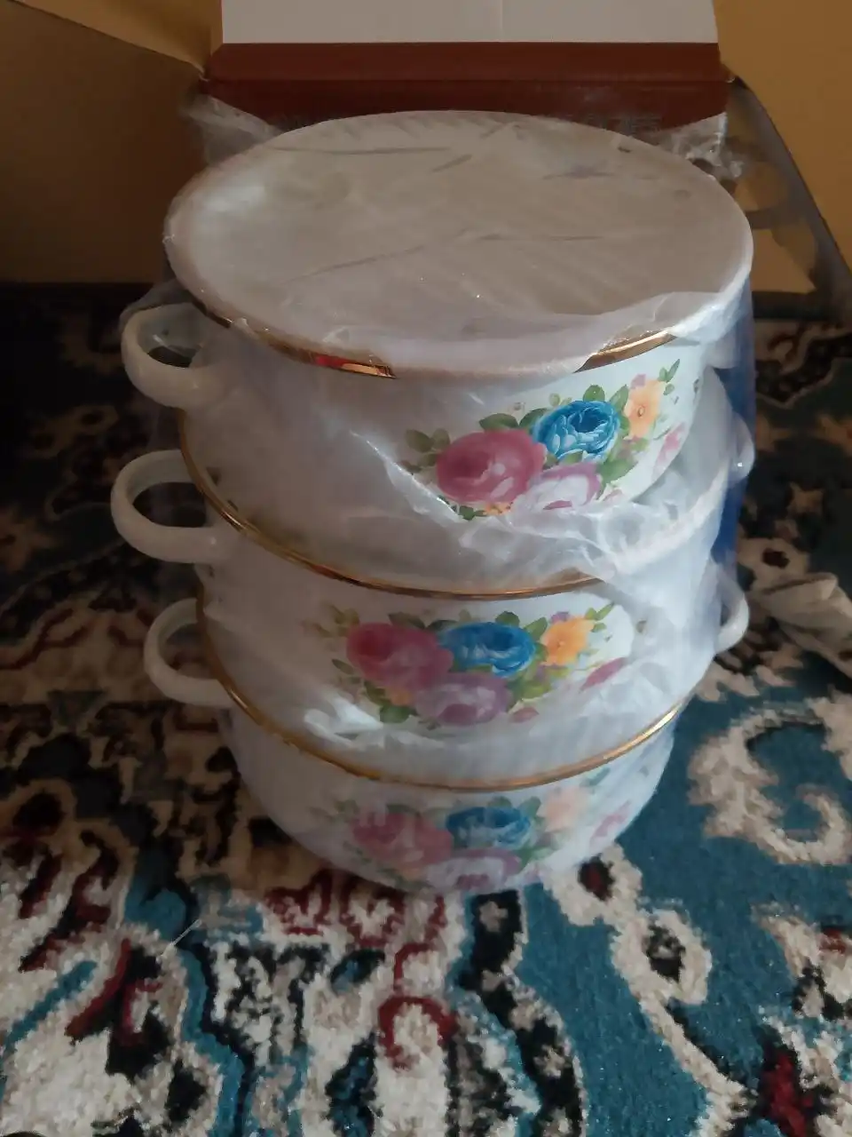 Sirlangan kastryulkalar to‘plami, qopqoqli, barcha plitalar uchun, 5 ta buyum, uy uchun